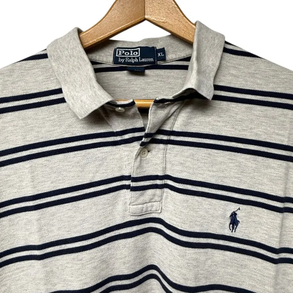 Polo Ralph Lauren Mens Short Sleeve Polo Shirt Size XL Gray Blue Stripe Preppy